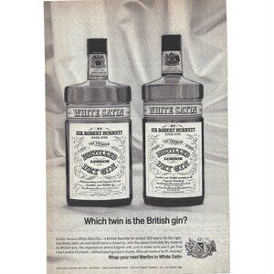White Satin Sir Robert Burnkit Dry Gin London AD 1960s Vintage Print Ad 9 inch